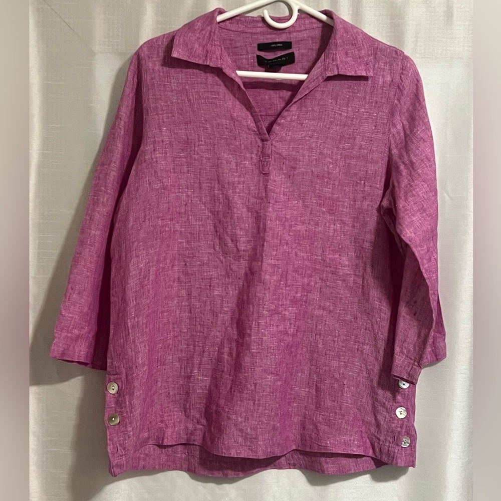Tahari Fuchsia Button-Accent Blouse